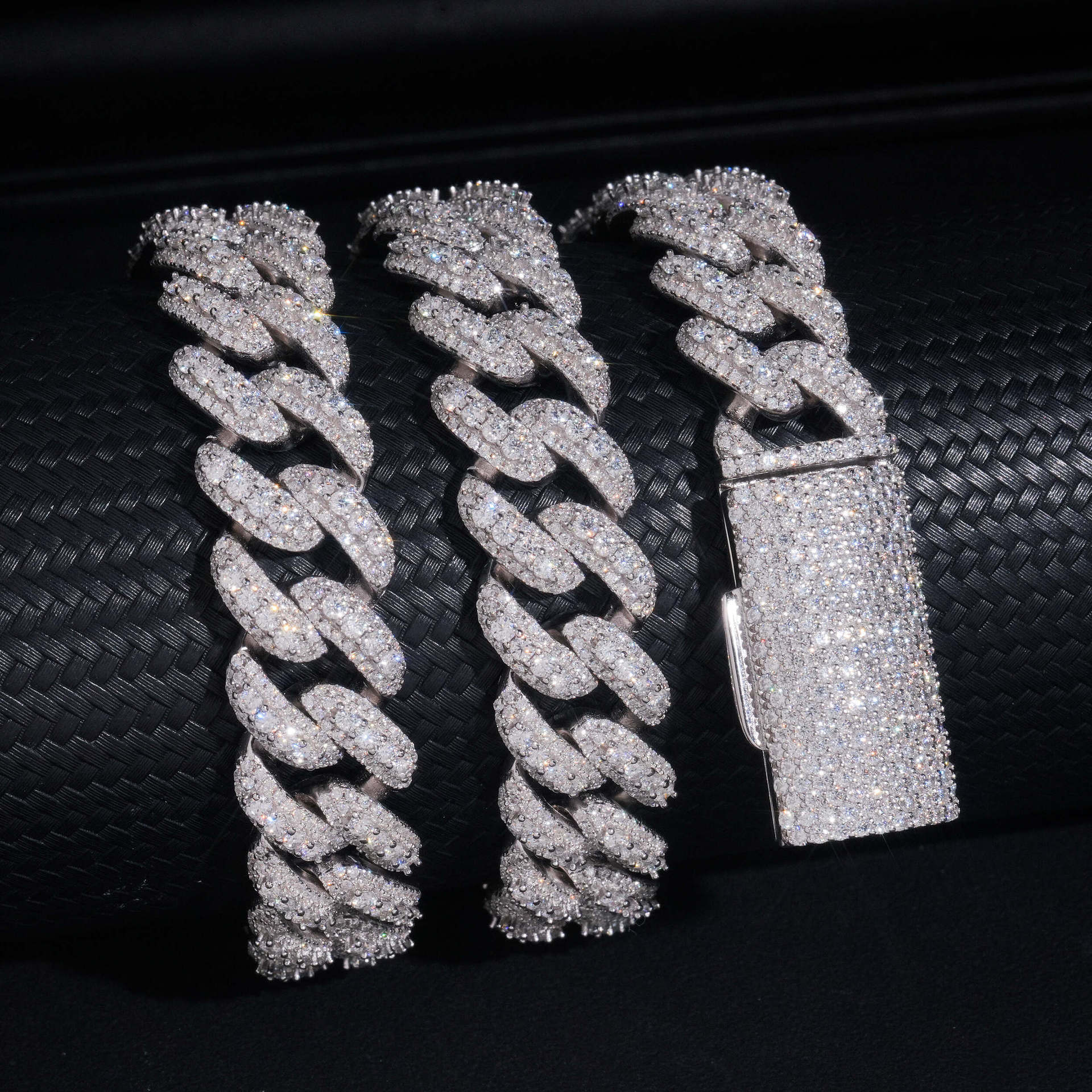 Luxurious high-quality layered 925 silver moissanite full-diamond 15mm hip-hop Cuban chain