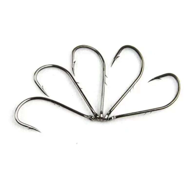 50pcs Long-Handled Sea Hook Double Backstab High-Carbon Steel Barbed Crooked Mouth Lure Hooks for Bulk Fishing S260305