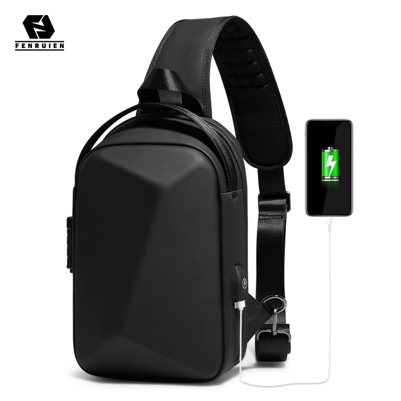 Fenruien Mens Bag Shoulder Bag Multifunction Anti-theft Waterproof Male Crossbody Bag Casual Short Trip Chest Pack USB Charging 260305