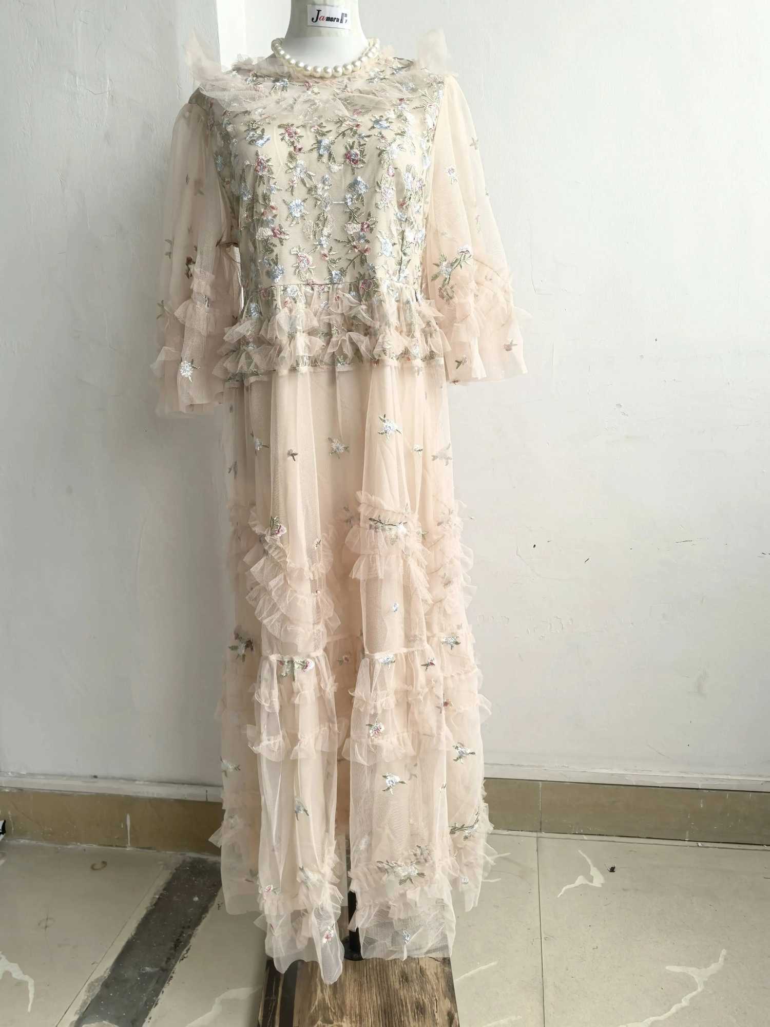 Runway Luxury Long Dresses Women 2026 Summer Holiday Embroidery Flower Ruffles Midi Party Evening Dress Lady Prom Vestidos X260306
