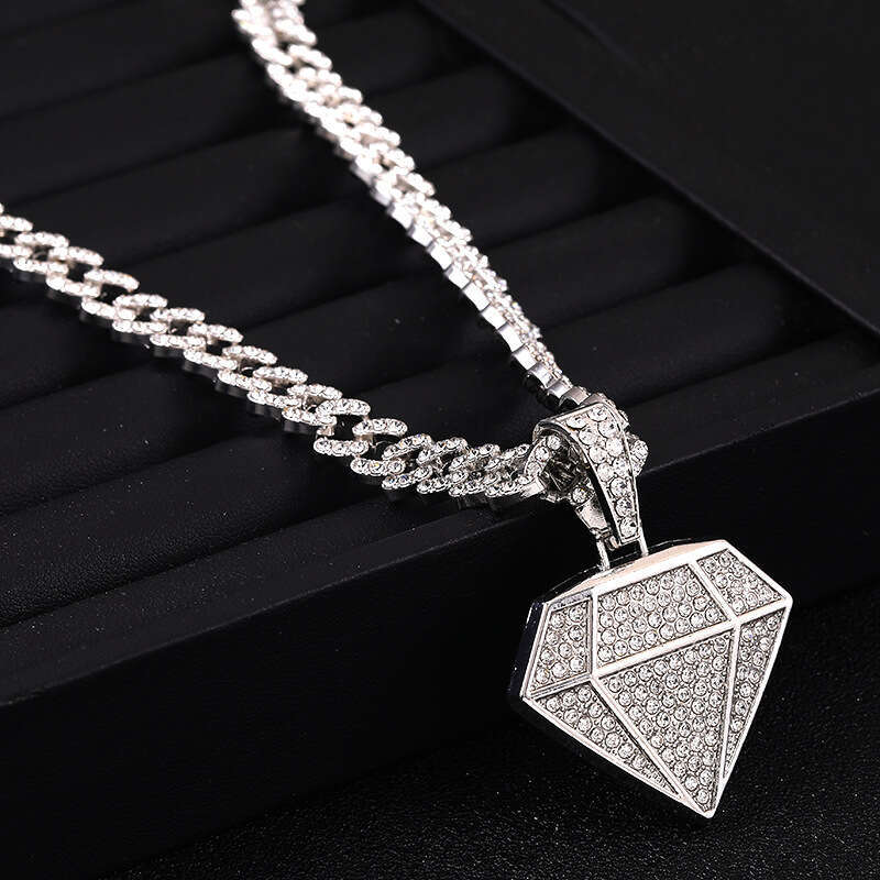 Cross-border best-selling diamond-studded hip-hop pendant, high-quality electroplated alloy Cuban necklace, 60cm, exaggerated and fashionable