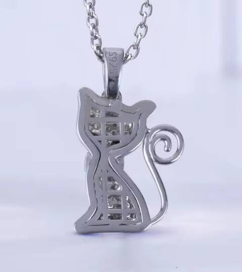 925 Sterling Silver VVS1 Moissanite Iced Cat Pendant Necklace for Women Girls Teens Hip Hop Jewelry for Cat Fine Pendants Charms