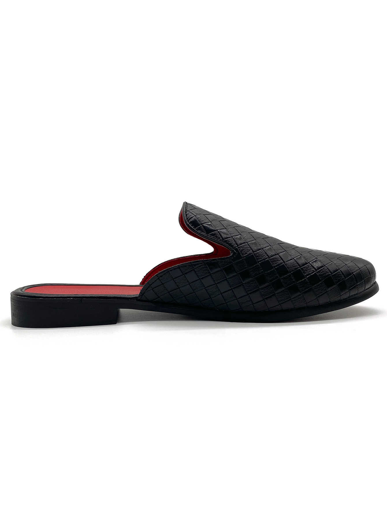 Dress Shoes Lace Up Shallow Flat-bottomed Cut Shoes Mid Black Shoes Leather Slippers Red Bottom Flat-bottomed Heels