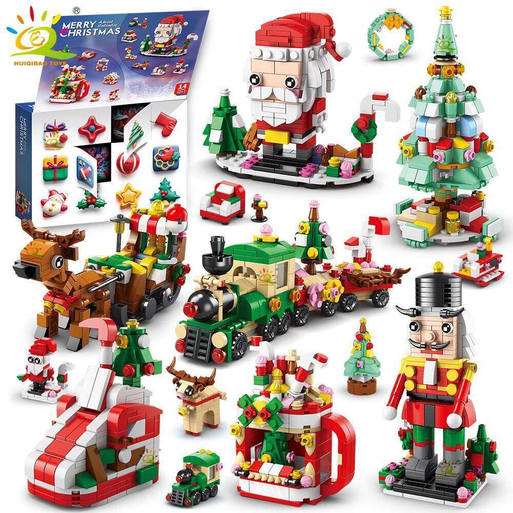 HUIQIBAO 6IN1 Christmas Elk Deer Santa Claus Building Blocks City Snow House Xmas Tree Bricks Set Toys for Children Kids Gift Z260306