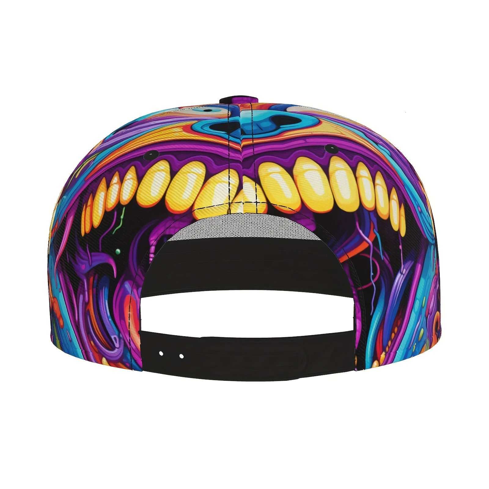 Vibrant Graffiti Art Baseball Cap - Adjustable Snapback Hip-Hop Street Style Colorful Flat Brim Hat with Cartoon Mouth Design S260306