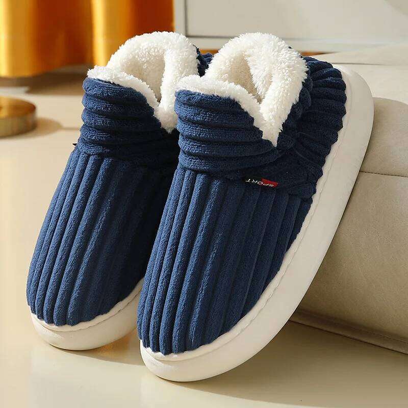 Litfun Warm Cotton Soft Sole Short Plush Lined Slippers Outdoor Non-slip Fluffy Ankle Boot Indoor Fuzzy Men Home Shoes
