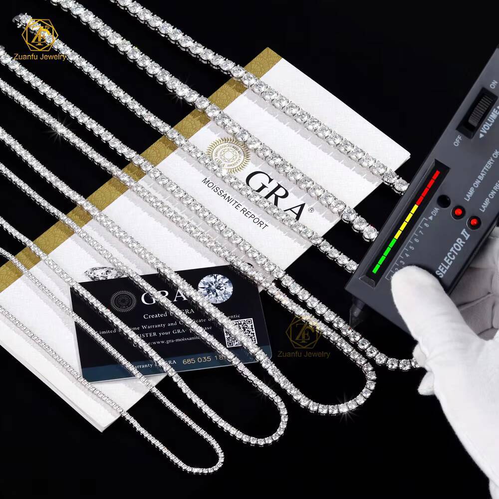Factory Wholesale Moissanite Jewelry 925 Silver Hip Hop Rock Diamond Chain 2mm 3mm 4mm 5mm 65mm VVS Moissanite Tennis Necklace