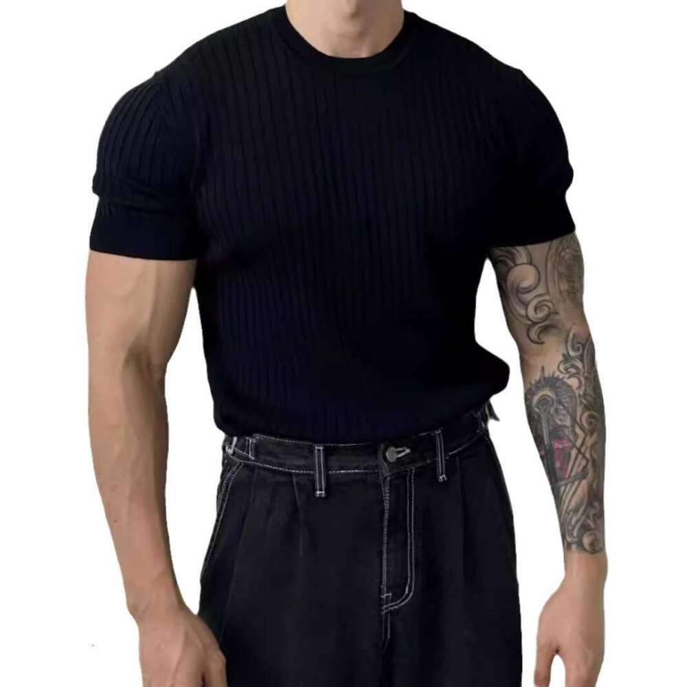 European and American Fashion High-End for Men Summer Knitted Shirt Breathable Casual Short Sleeve Mature Men's T-Shirt Top
