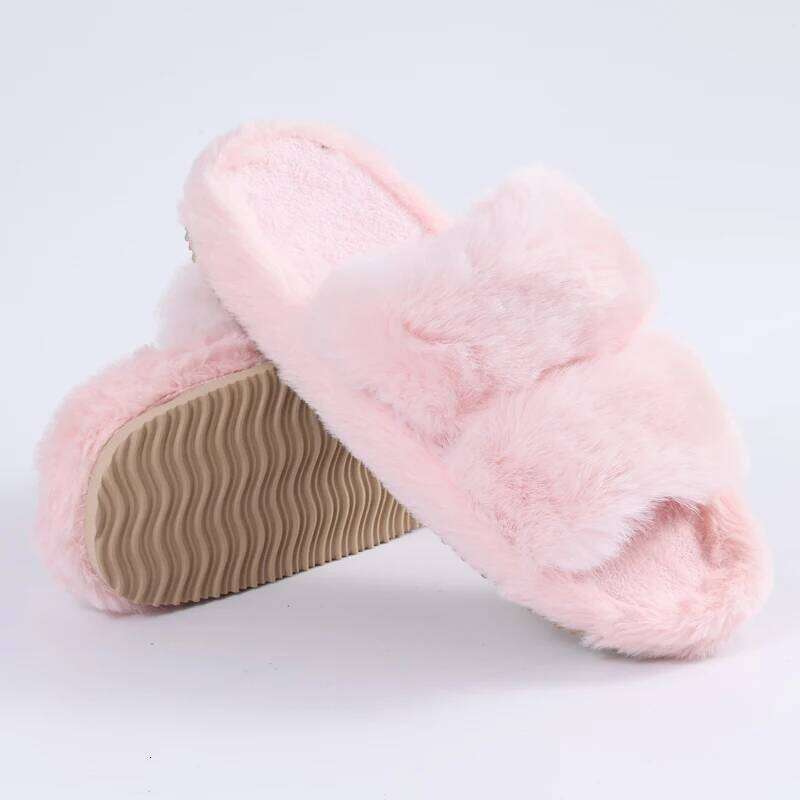 Litfun Winter Fluffy Women's Fur Slip On Indoor Fashion House Cotton Slides Furry Warm Comfy Slippers For Women