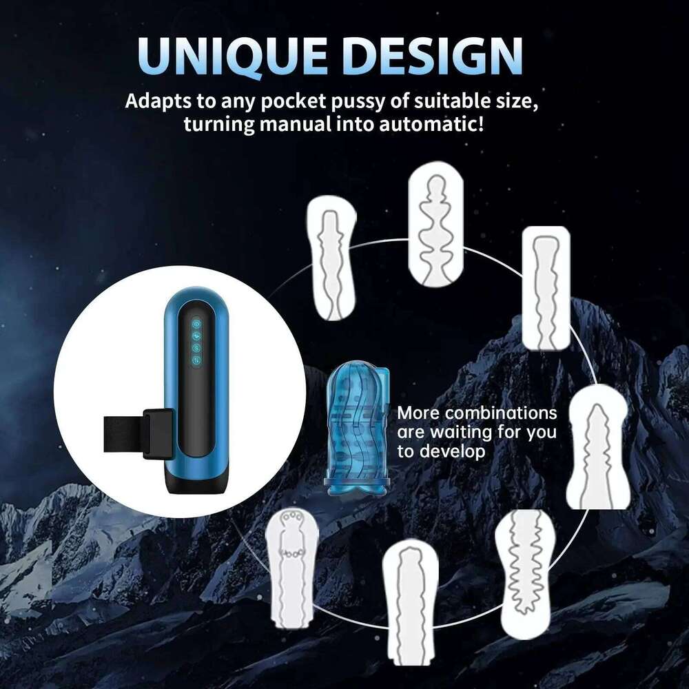 Automatic Male Masturbator Interchangeable Pocket Pussy Blowjob Vibrator with 6 Types of Piston and 5 Speed Modes Adult Sex Toys W260305