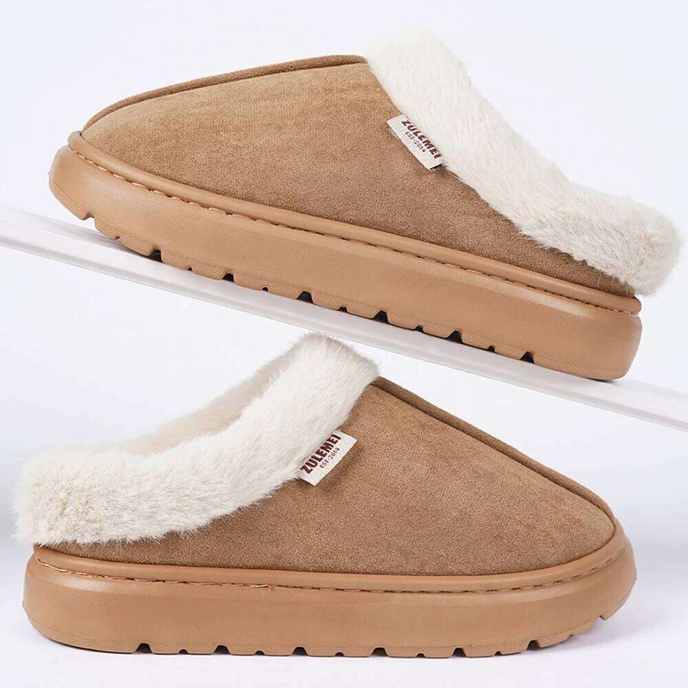 Litfun Fashion Winter Platform Fluffy House Cotton Women Shoes Couple Thick Sole Plush Slippers