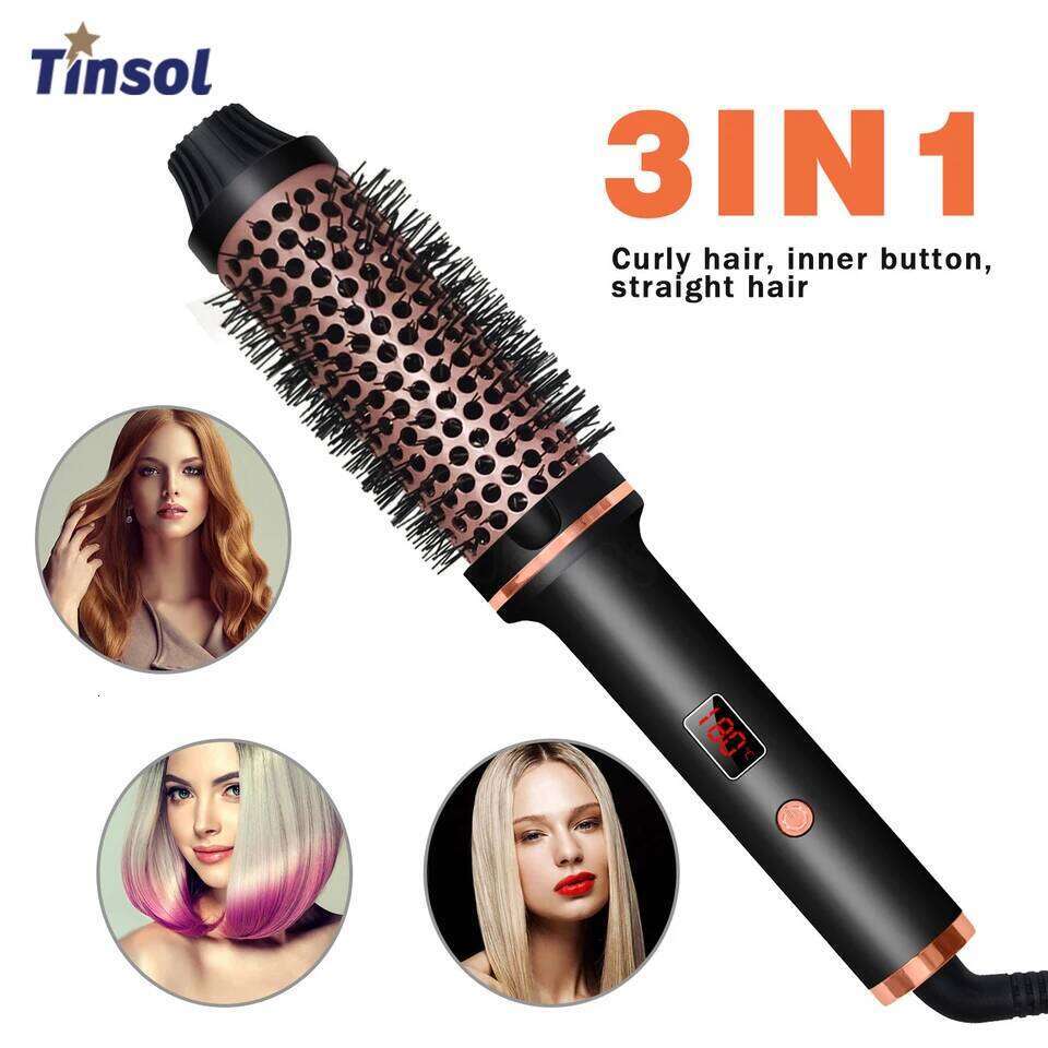 TINSOL 3-in-1 Ion and Straightening Iron Professional Curling Wand Heated Styling Heat-Resistant Comb 26Y0306