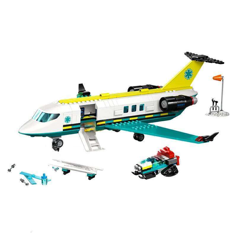Emergency Air Ambulance PlaneCity airport airplane 60465 building blocks, aviation medical rescue aircraft assembly model set Z260306