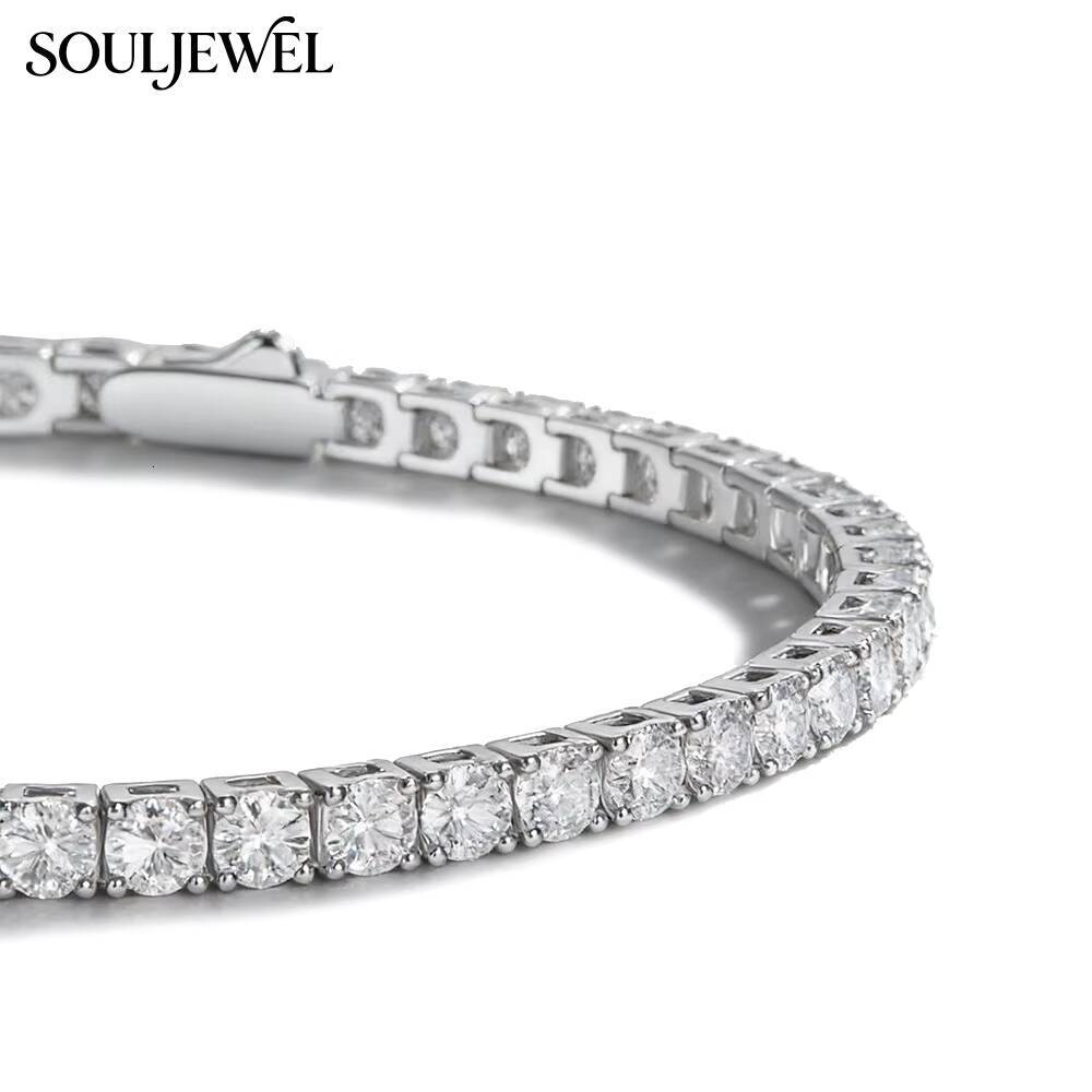 Unisex Moissanite Tennis Bracelet Sterling Silver Rhodium Plated Round Brilliant Cut Luxury Hip Hop Everyday Wear Jewelry