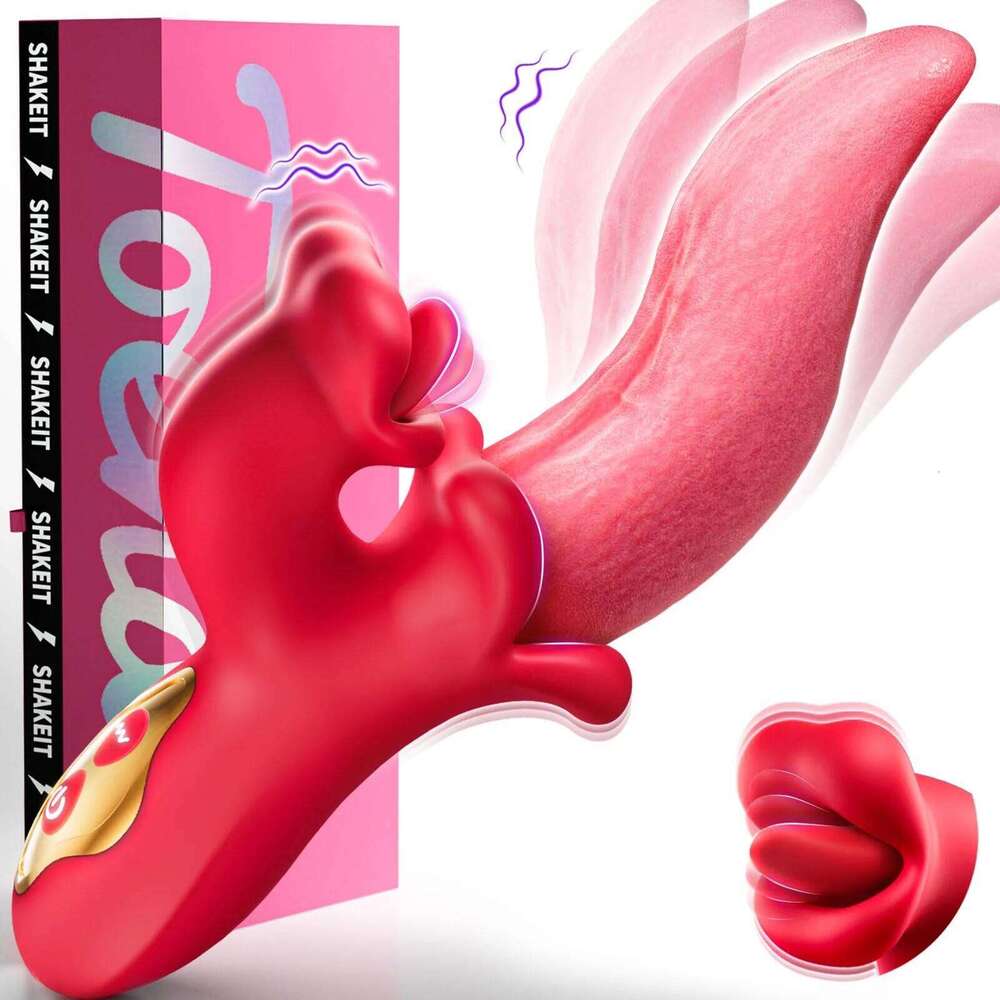 Dildo 3 In 1 Tongue Swing Thrust Rose Masturbator G-spot Vagina Clitoral Massage Stimulation Vibrating Vibrator Adult Sex Toys W260305