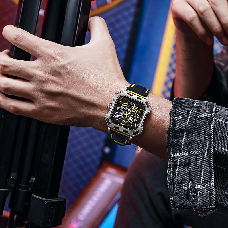 Authentic fully automatic mechanical watch, new concept, fully transparent diamond shaped waterproof, strong luminous, fashionable and trendy men'