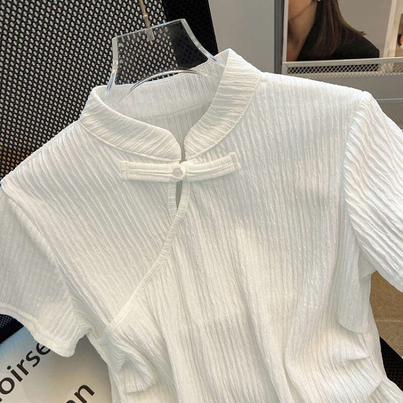 2026 summer new chinese style stand collar traditional cheongsam button short sleeve t-shirt women slimming qipao short top