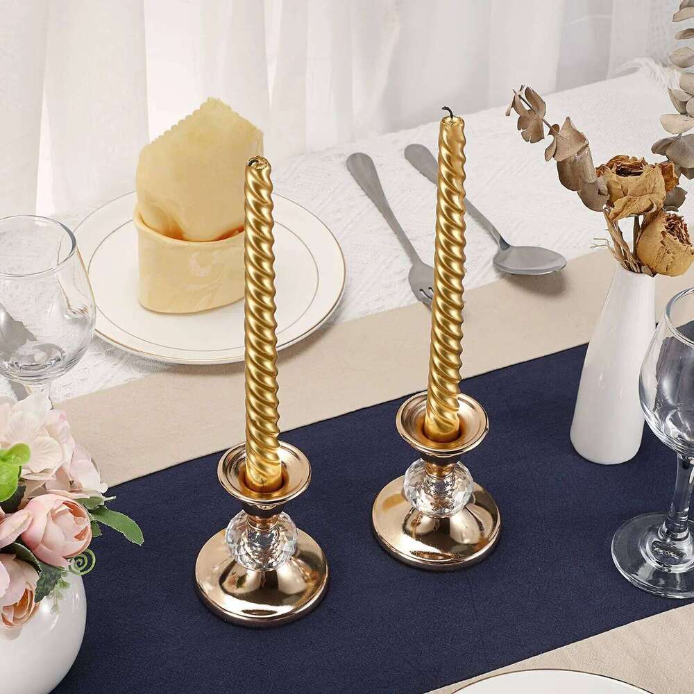 2PCS Gold Holders Vintage Brass Taper Holders, Metal Crystal Candle Stands Elegant Candlestick XJ260305