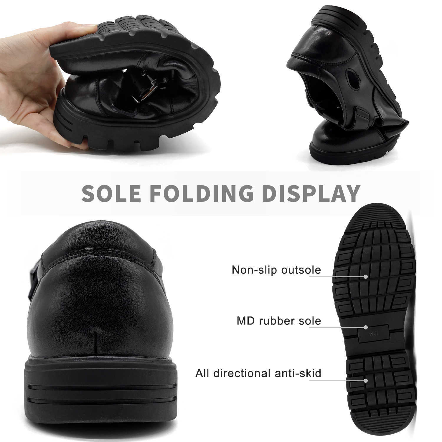 Men's Black Leather Closed Toe Sandals Hollow Out Breathable Fisherman Sandals Buckle Strap Non-Slip Casual Business Walking Shoes