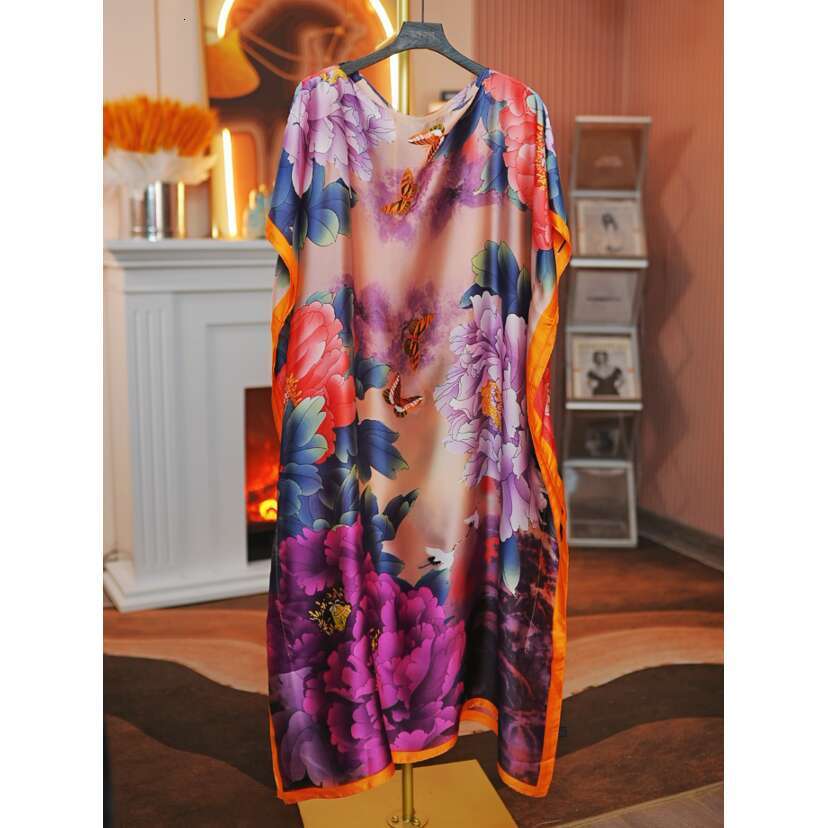 2026Summer New Chinese Style Vacation Satin Scarf Shawl Dress Two-Way Wear 120X85cm