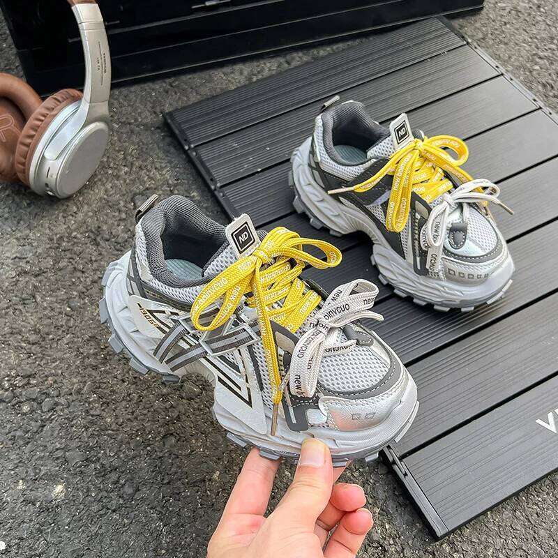 Children's Thick-soled Sports Autumn Leather Fashion Girl's Running Boys' Casual Lace-up Soft Sole Kids Shoes 26Y0304