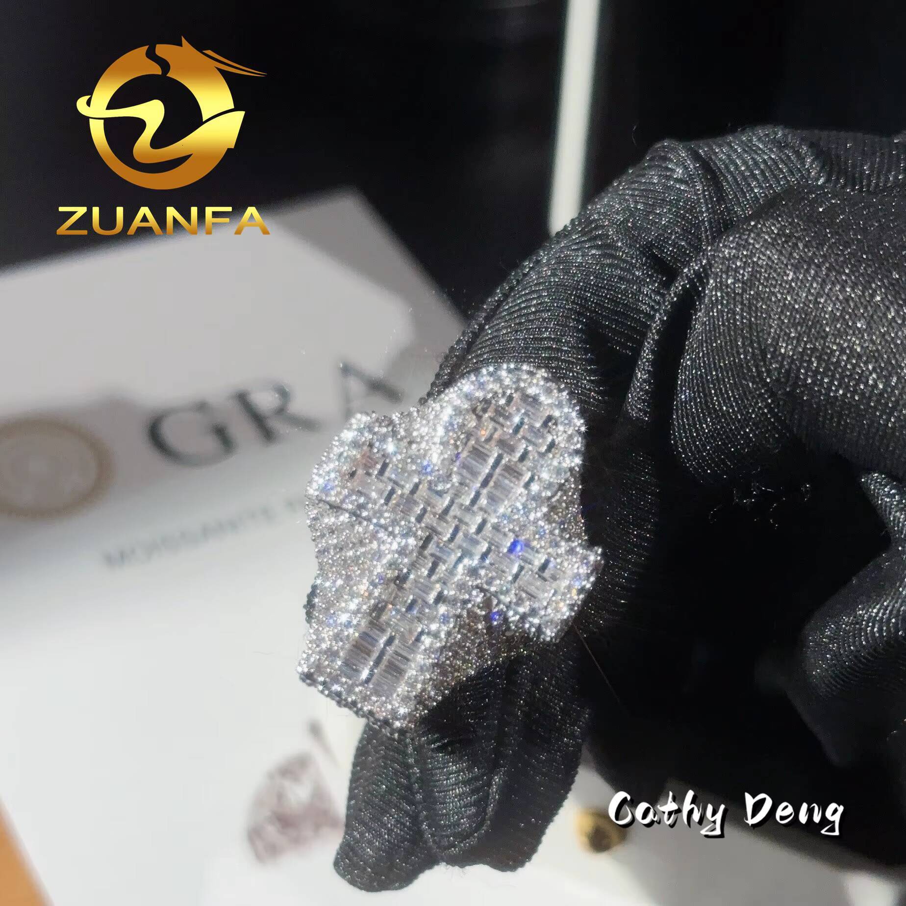 Zuanfa Jewelry Hot Selling Hip Hop Ring Cross Full Pave Moissanite 925 Sterling Silver Ice Out Moissanite Men Diamond Ring