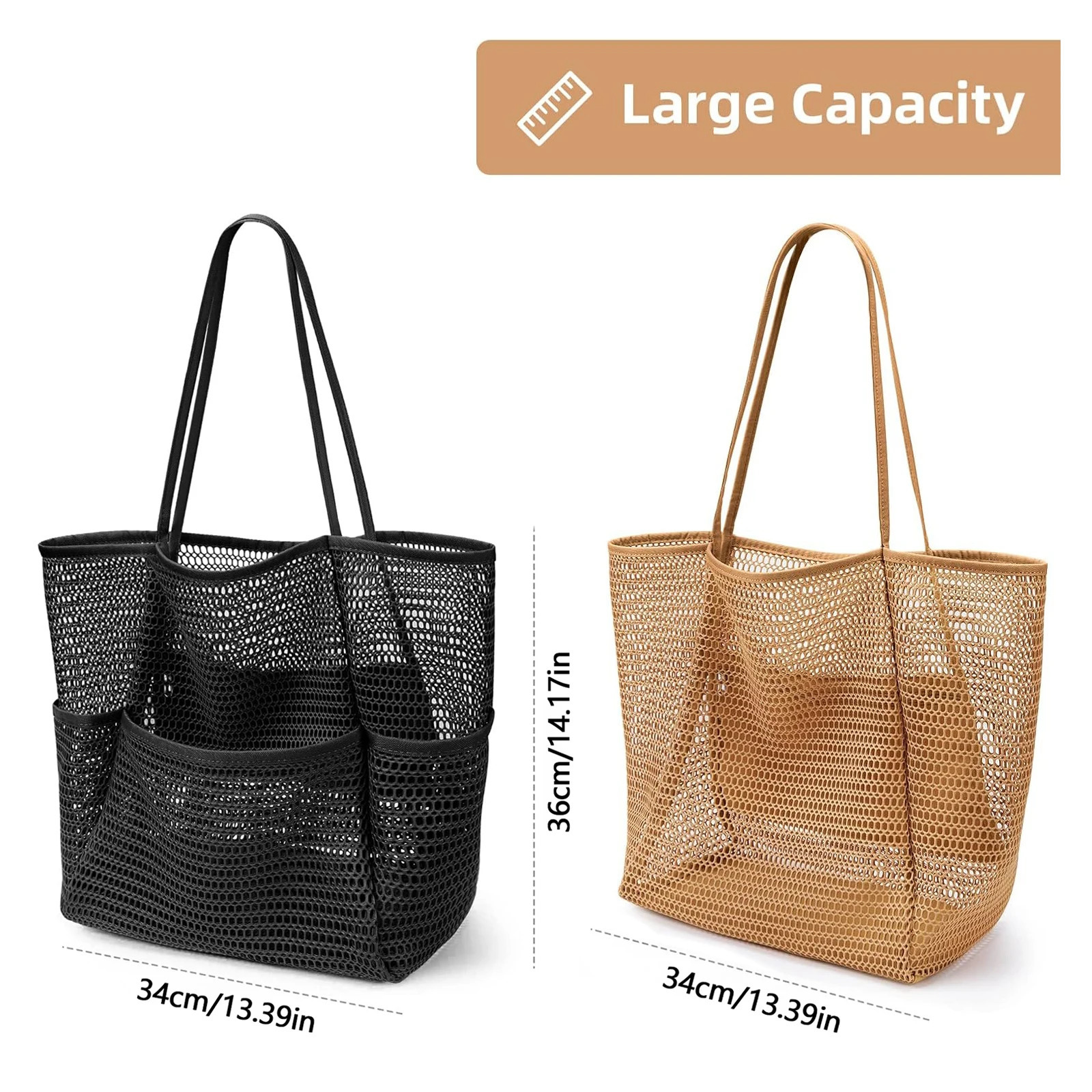 Mesh beach bag womens shoulder tote bag large capacity foldable mesh swim bag with pocket-zmt 260303