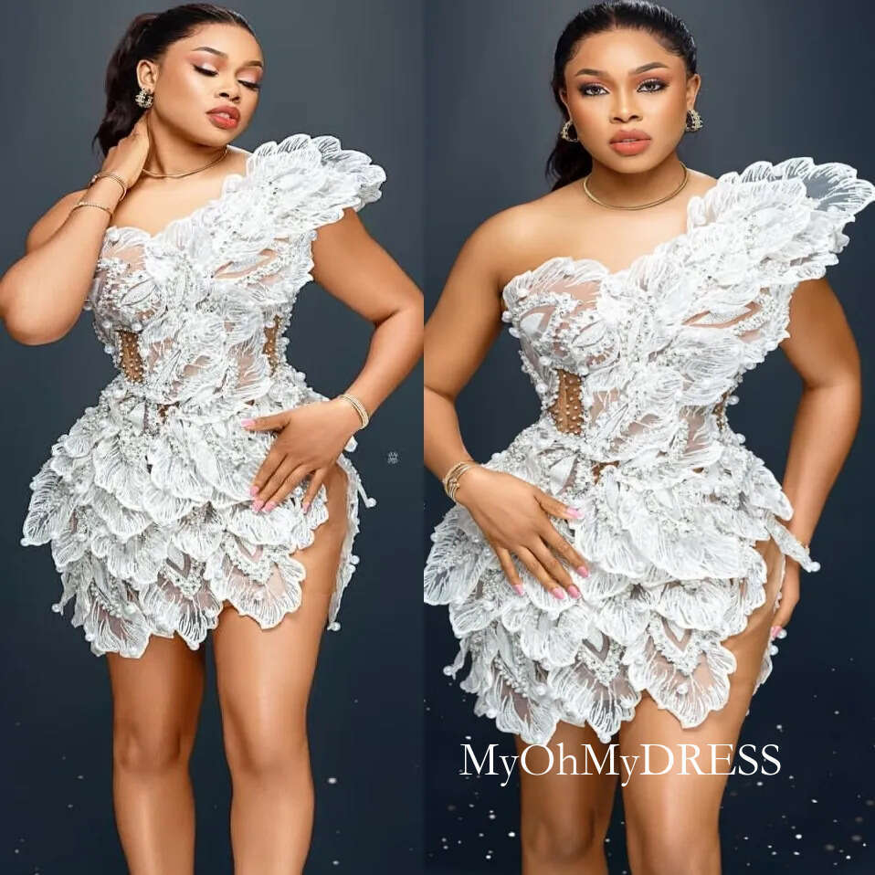 Ivory Illusion Cocktail Dresses Prom Evening Floral Lace Beaded Pearls Mini Short Party Graduation Homecoming Birthday Holiday Club Gowns Dress D0306