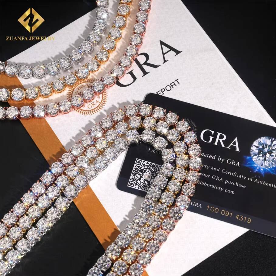 2026 USA Stock Fast Shipping 65mm Moissanite Diamond Tennis Necklace Solid 925 Silver Iced Out Moissanite Hip Hop Tennis Chain