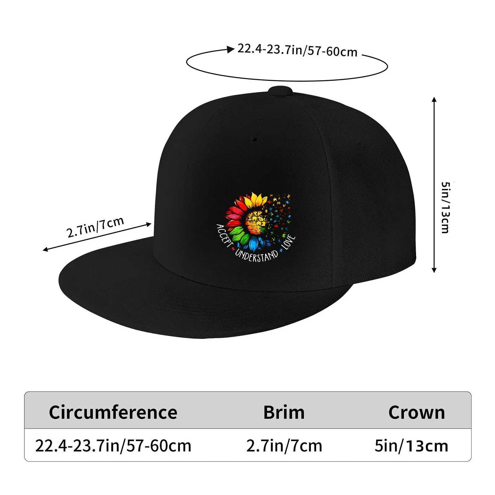 Autism Awareness Sunflower Print Baseball Cap Adjustable Cotton Casual Snapback Hat for Adults S260306