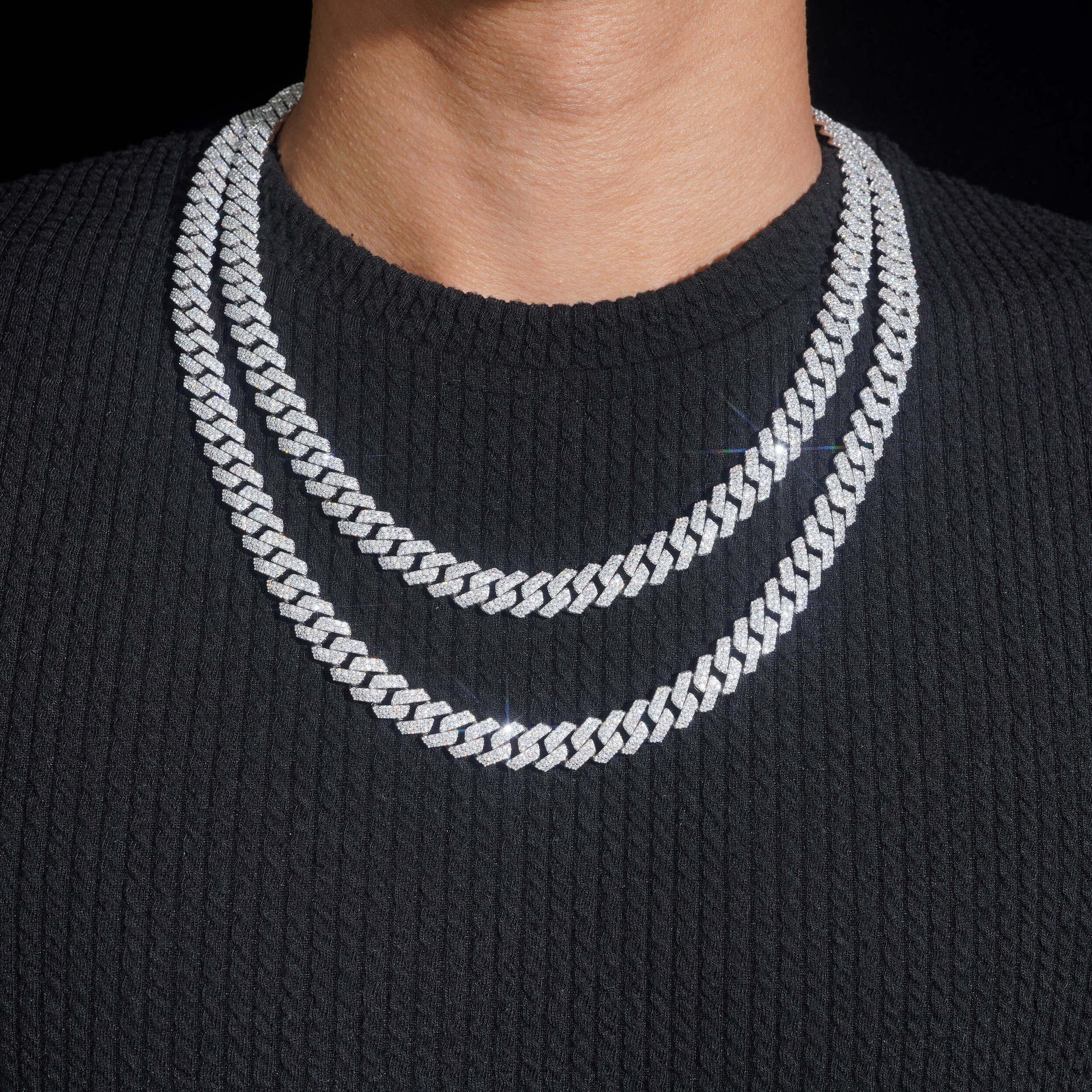 Hiphop Cuban chain s925 silver fully inlaid with moissanite 10mm double row diamond-shaped bracelet necklace