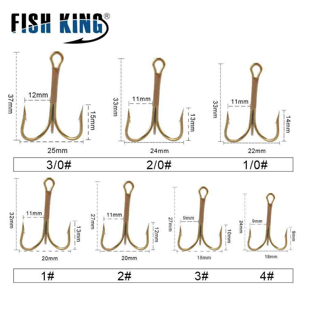 FISH KING 20pcs/Pack High Steel Carbon Lure Hook Treble Overturned Fishhooks Super Sharp Triple Round Hooks For Bass S260305
