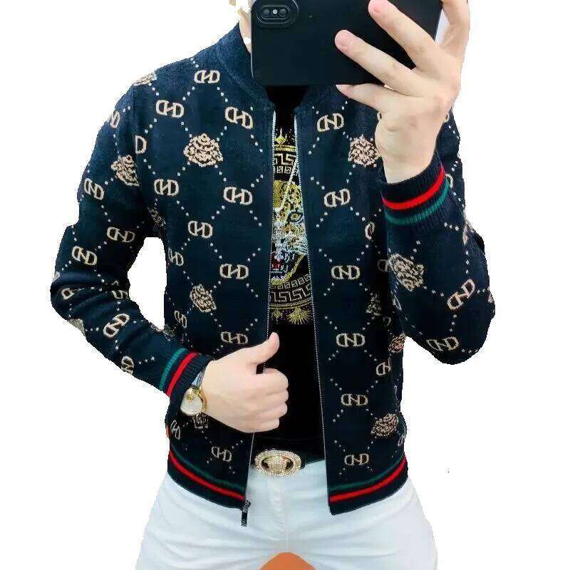 High Quality Autumn And Winter New Knitted Jacquard Men's Jacket Trendy Fashion Slim Cardigan Sweater