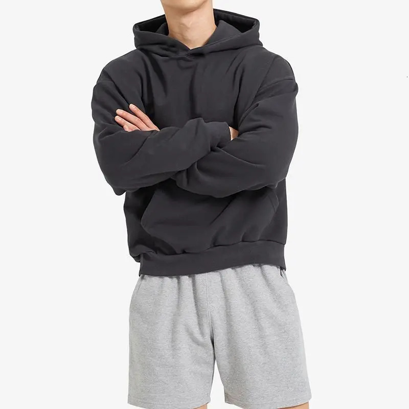 American Retro Hooded Sweater Mens Autumn and Winter Solid Color Simple Sports and Leisure Jumper Hoodie 260228