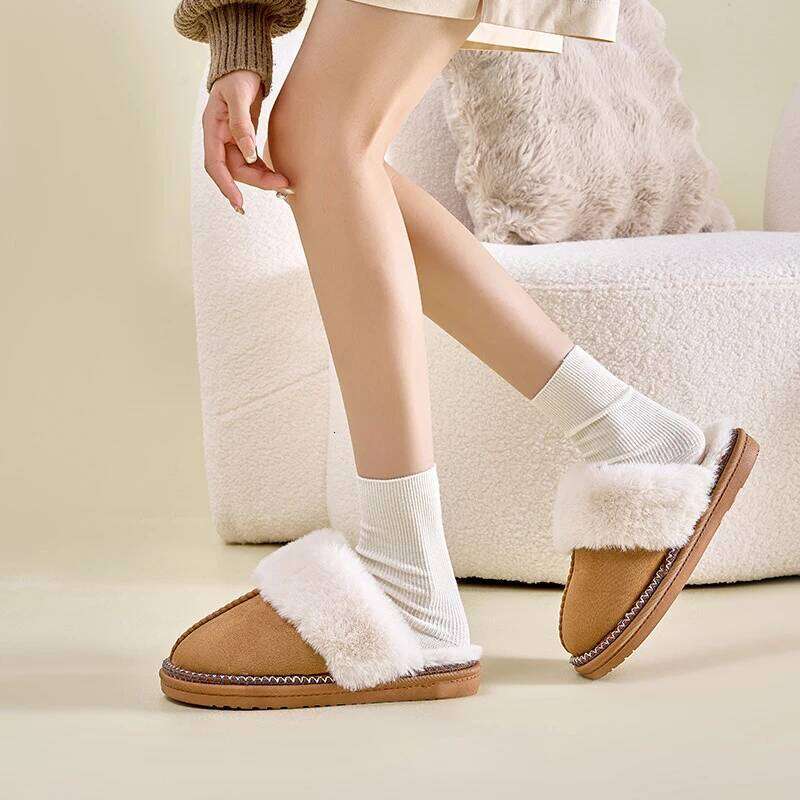 Litfun Fur Fluffy Slippers For Women Winter Warm Non-slip Indoor Bedroom Flat Slides Cozy Plush House Cotton Shoes