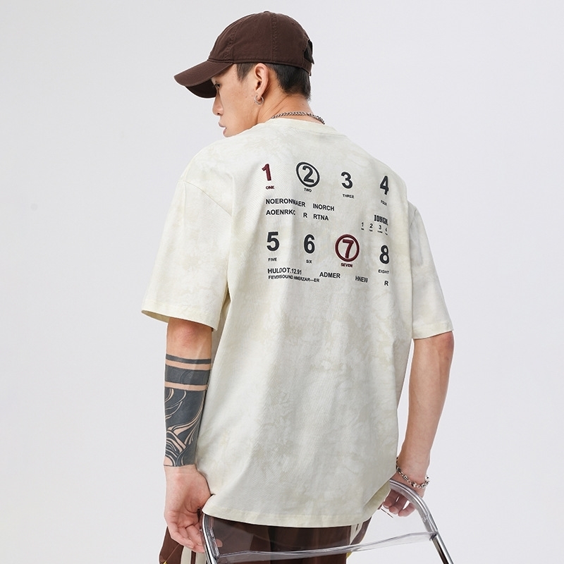 Men's short-sleeved T-shirt with letter print summer trendy brand plus size American style loose-fitting short sleeves, men's embroidered T-