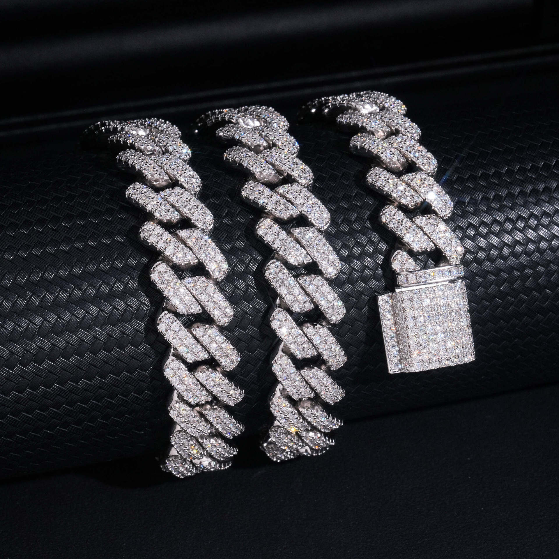 New 925 Silver Moissanite Cuban Chain 14MM Double Row Full Diamond Hip Hop Jewelry HIPHOP Necklace