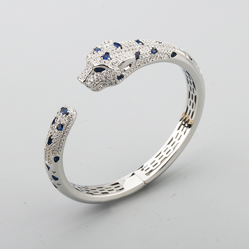 Bracelet And Style Exaggerated Light Luxury Temperament Bracelet Inlaid Colorful Zircon Bracelet Popular Women's Open Leopard Head Bracelet