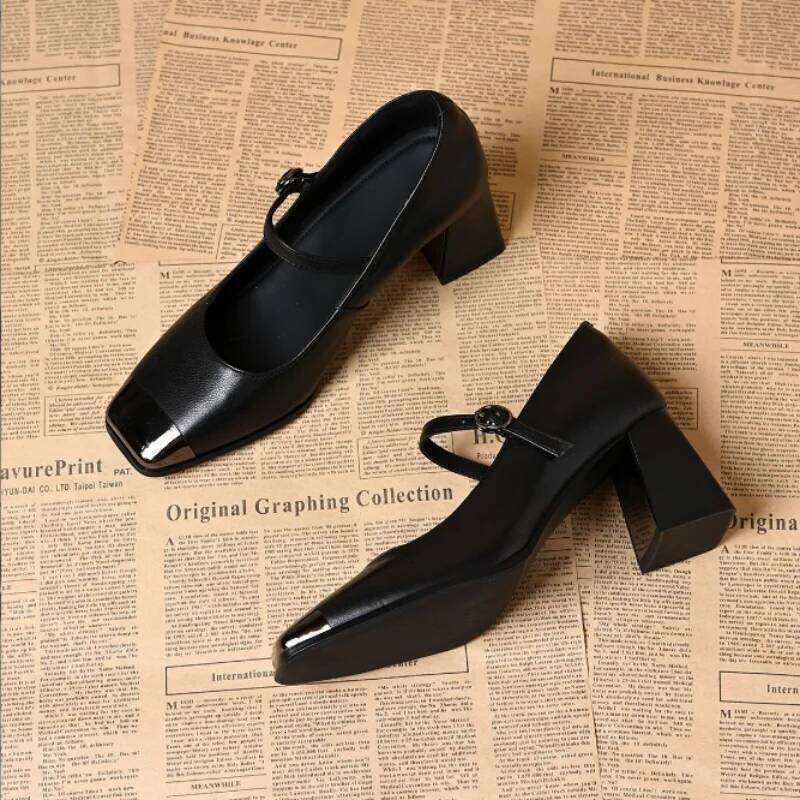 Women's Mary Jane High Heels-Chunky Heeled Square-Toe Vintage Pumps Spring Comfortable Dress Shoes for Office, Parties, Weddings