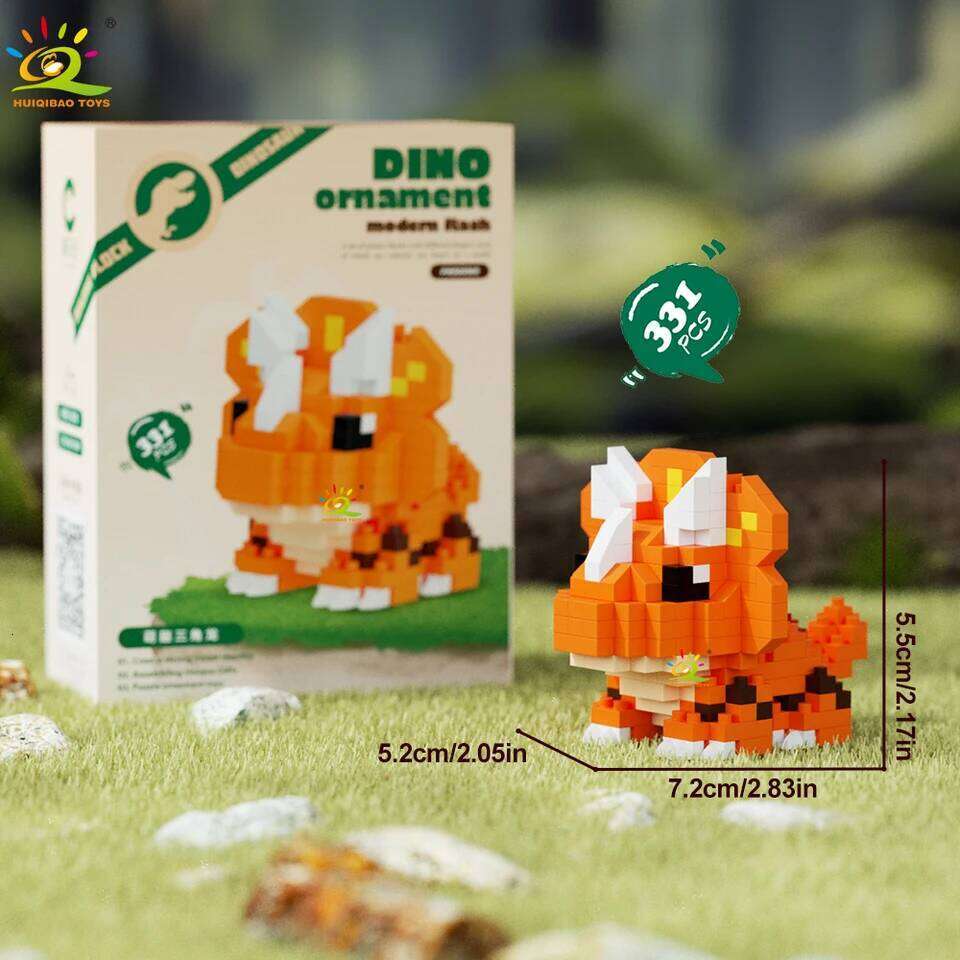 HUIQIBAO MOC Colorful Dinosaur model Micro Building Block Triceratops Tyrannosaurus Diamond Brick Toy for Children Desk Decor. Z260306