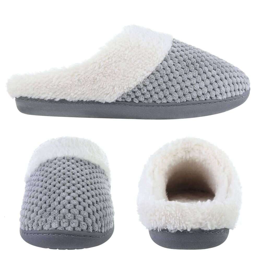 Litfun Winter Fluffy Women's House Plush Lined Cozy Unisex Home Slides Non-slip Warm Memory Foam Indoor Cotton Slippers