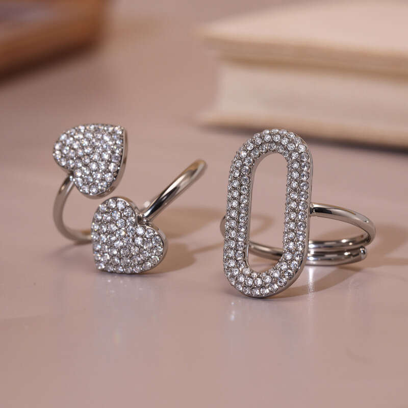 Women's Hip Hop / Rock Ring: Geometric Gold-plated Diamond-studded Open Personality Heart-shaped For Women Simple & Stylish Adjustable Ring Party