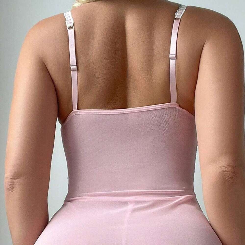 Women Pink Lace Sheer Corset Dress with Bow Detail Romantic, Elegant & Perfect for Date Night, Party or Photo Shoot