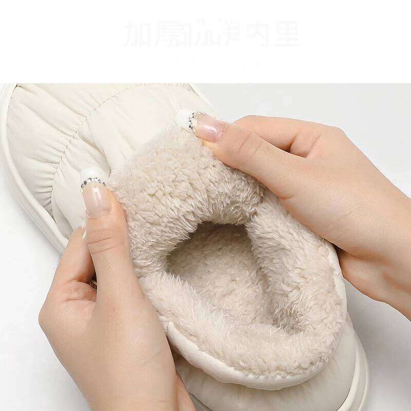 Litfun Winter Down Fabric Slippers Platform EVA Foam Home Slides Indoor Boots Plush Lining Outdoor Women's Cotton Shoes