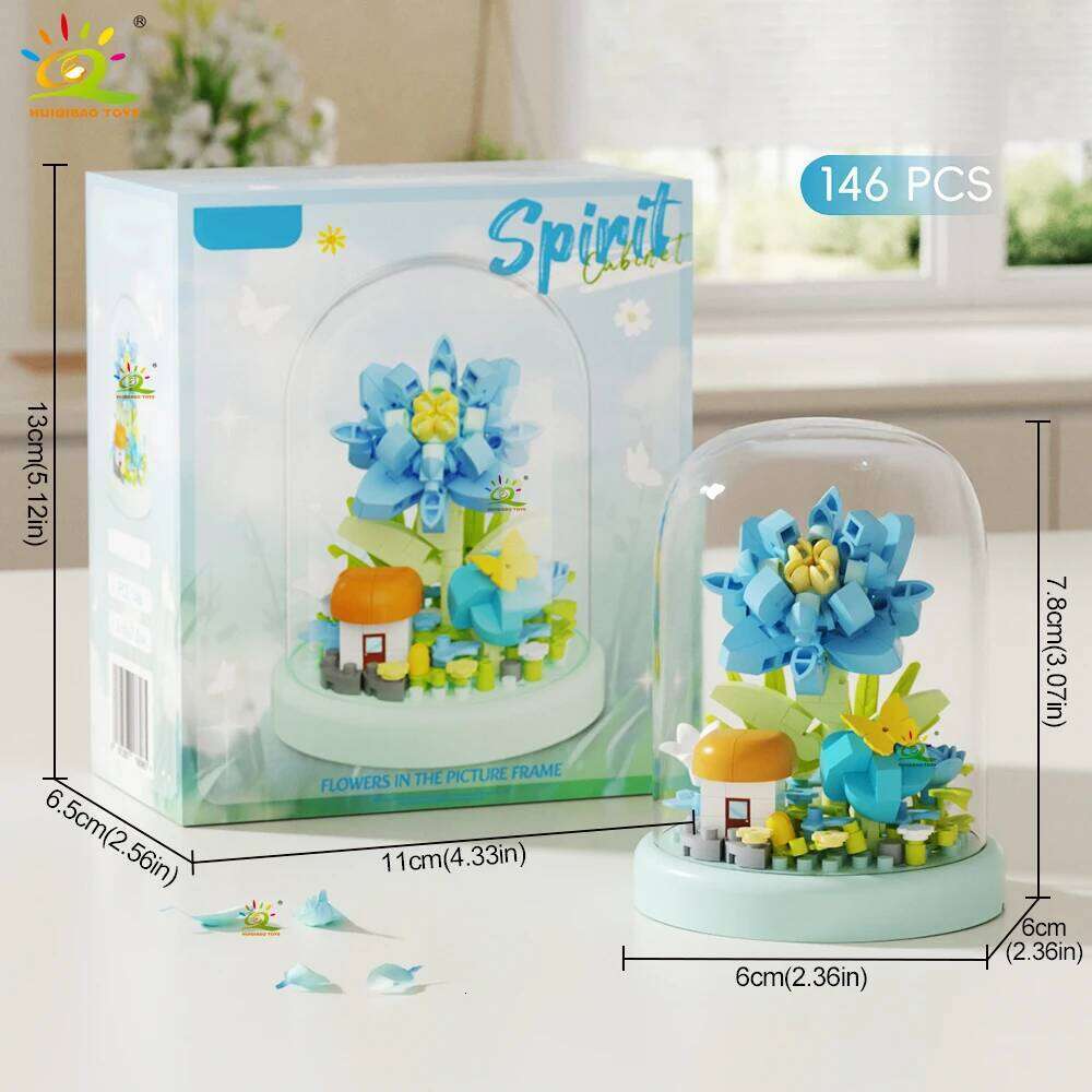 HUIQIBAO MOC Display Box Micro Building Block DIY Flower Mini Diamond Model Brick Toy for Children Desk Decoration Z260306