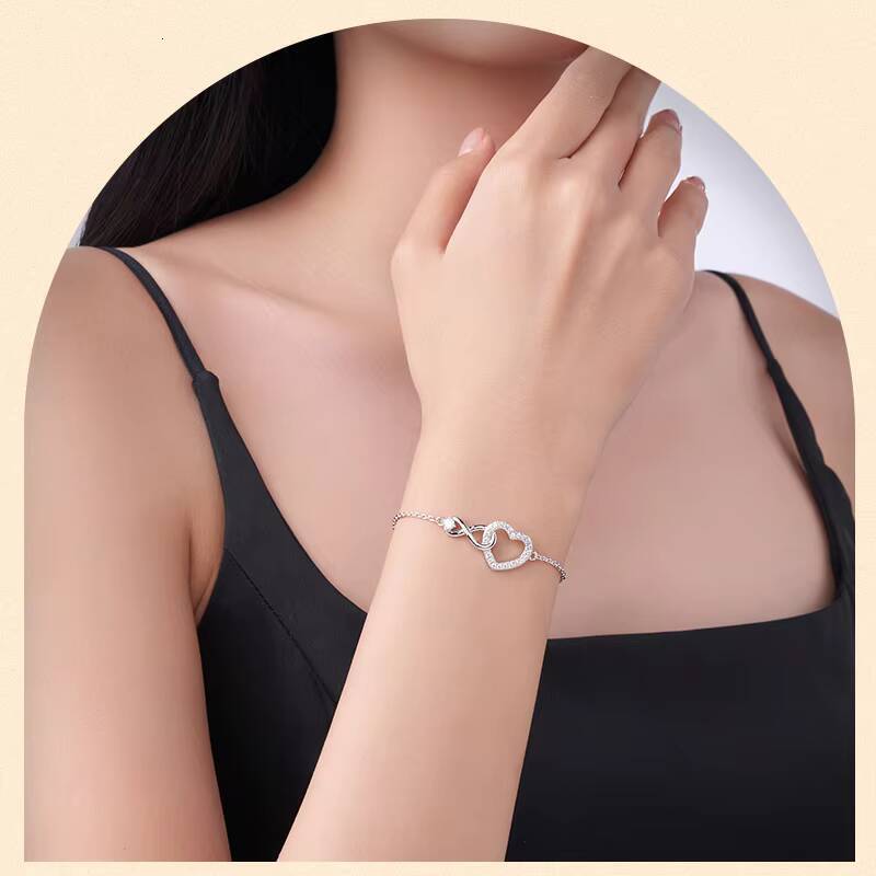 Elegant 925 Silver Moissanite Infinity Heart Adjustable Chain Design Romantic Sparkling Gift Anniversary Fine Jewelry Bracelet