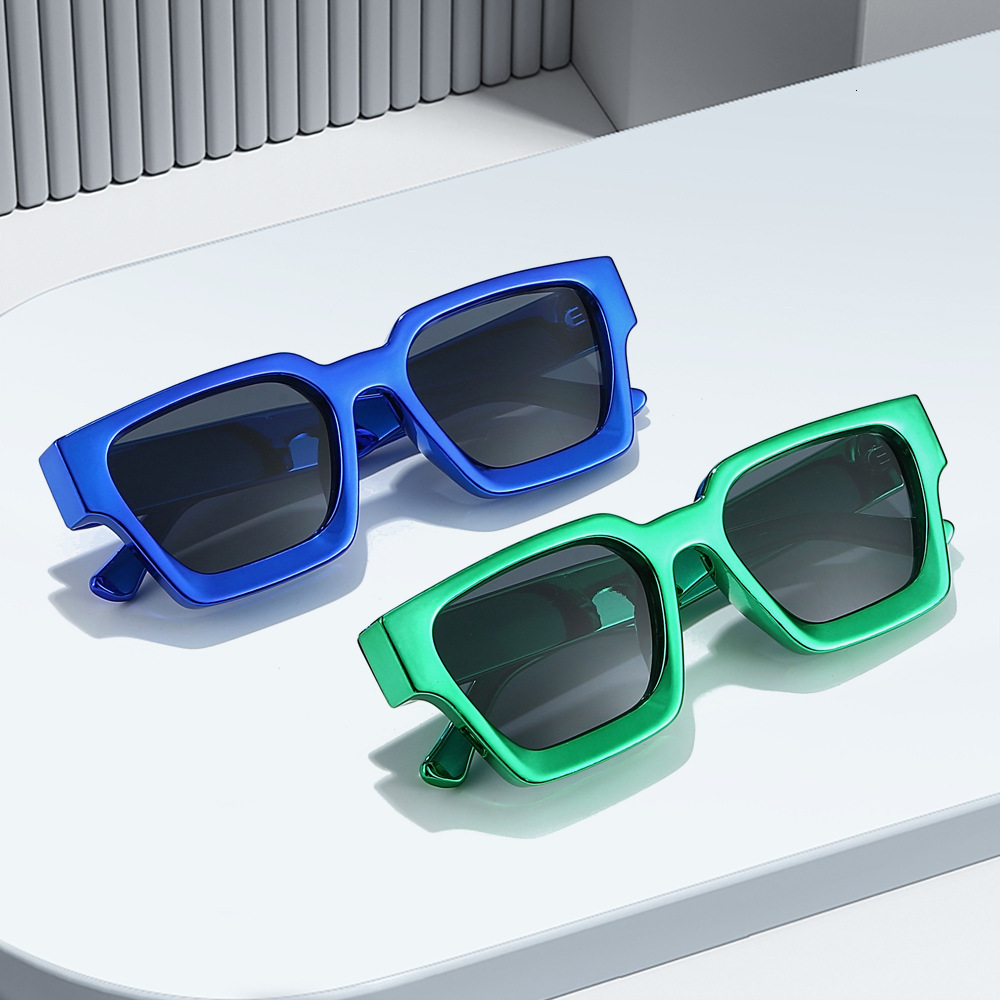 25 new models of square-frame European and American electroplated sunglasses, trendy, UV-protective, fashionable, rainbow