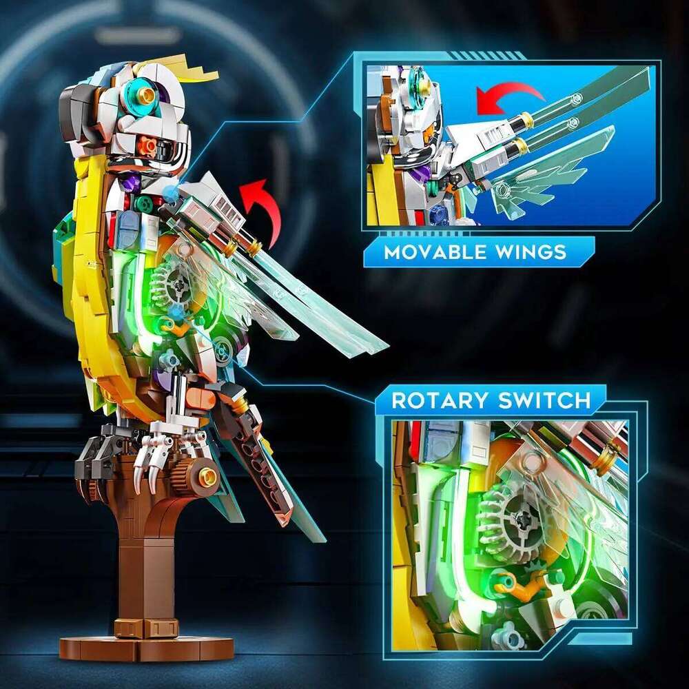 688PCS Parrot Set Mechanical Birds Building Block Toy Collectible Animal Display Model Home Office Decor Gifts for Kids Z260306