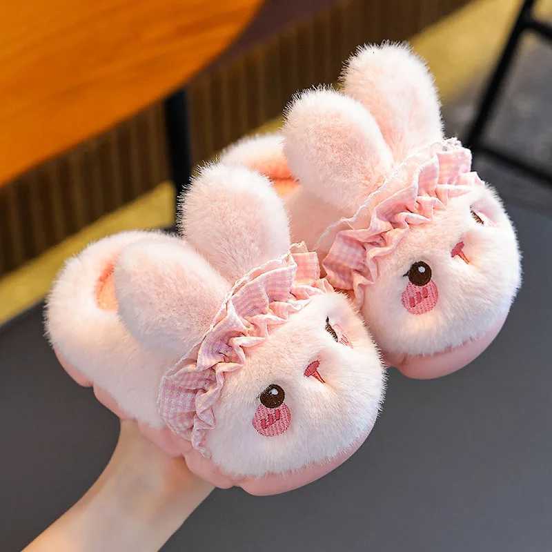Kids Plush Rabbit Slippers - Winter Closed-Back House Shoes Warm Fleece-Lined Booties for Girls Matching Family Pairs S260305