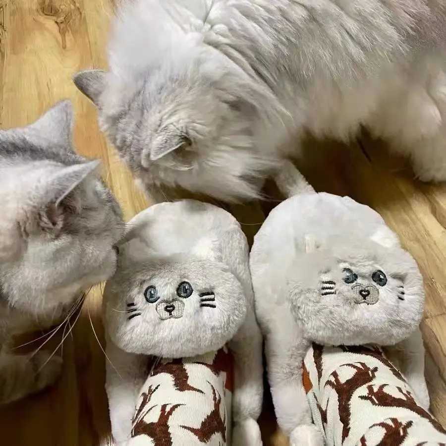 Girl Ladies Hot Slippers Thick Platform House Fur Slides Women Cute Cat Slippers Push Home Shoes Memory Foam Flurry Slide S260305